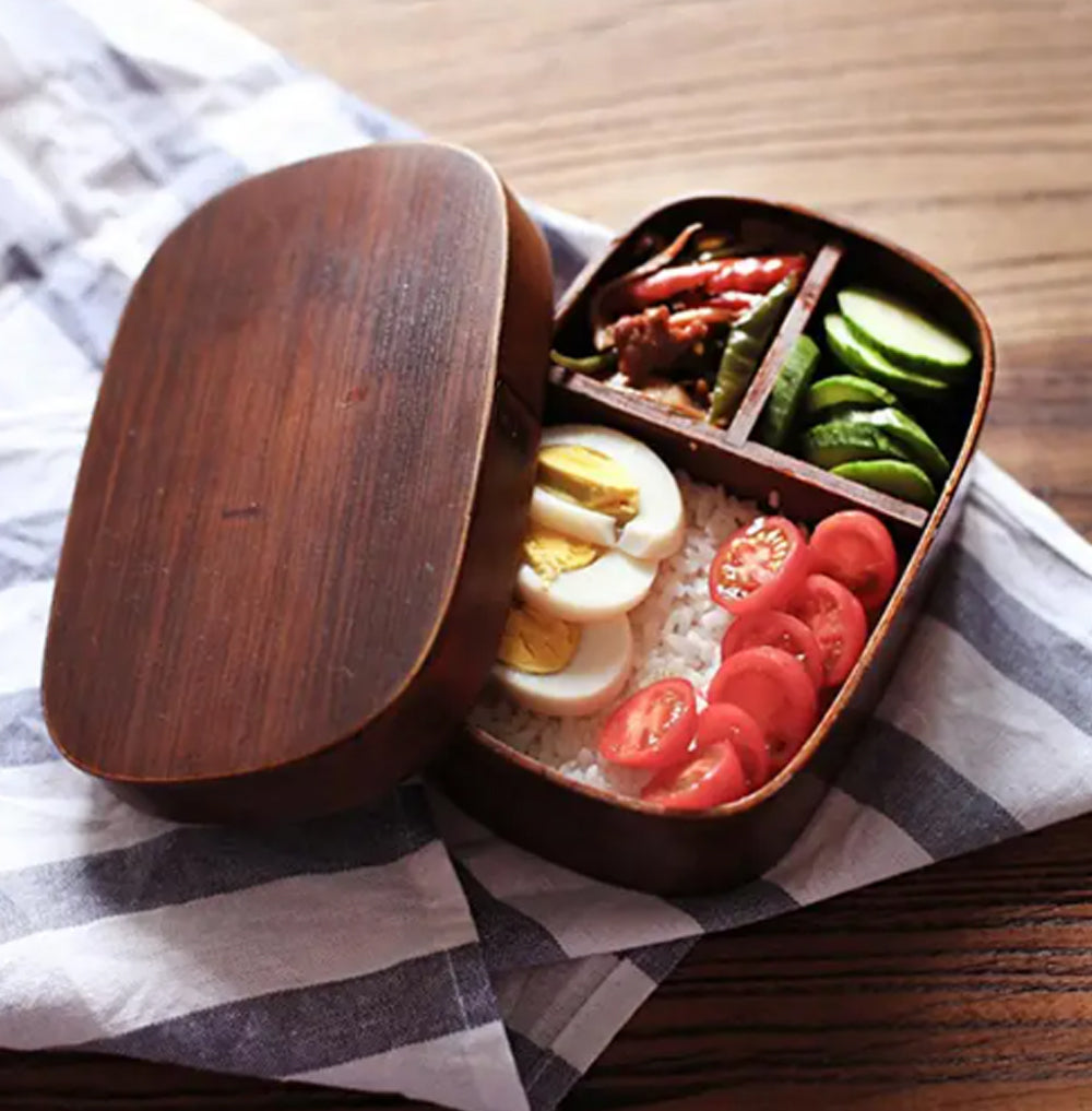 Lancheira japonesa de madeira natural Bento Box