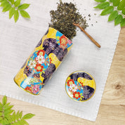 Caixa de chá japonesa de metal amarelo - Mundo Japao