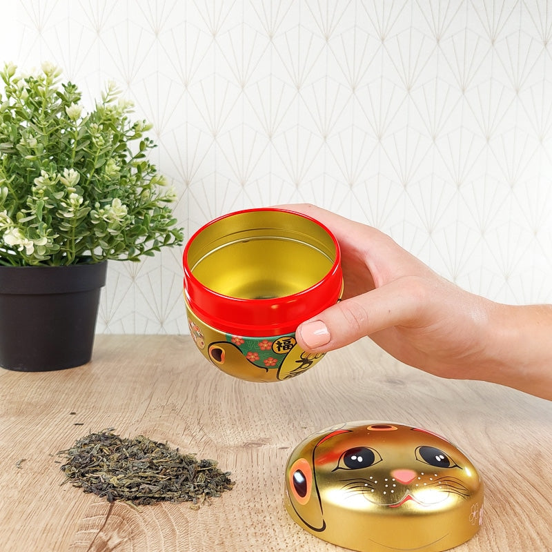 Caixa de chá de metal dourado Maneki Neko