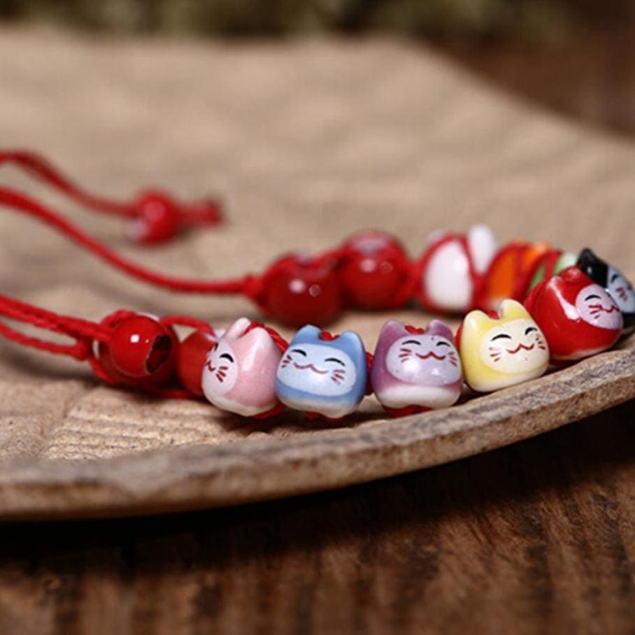 Bracelet Porte-Bonheur Chat Japonais - Rouge
