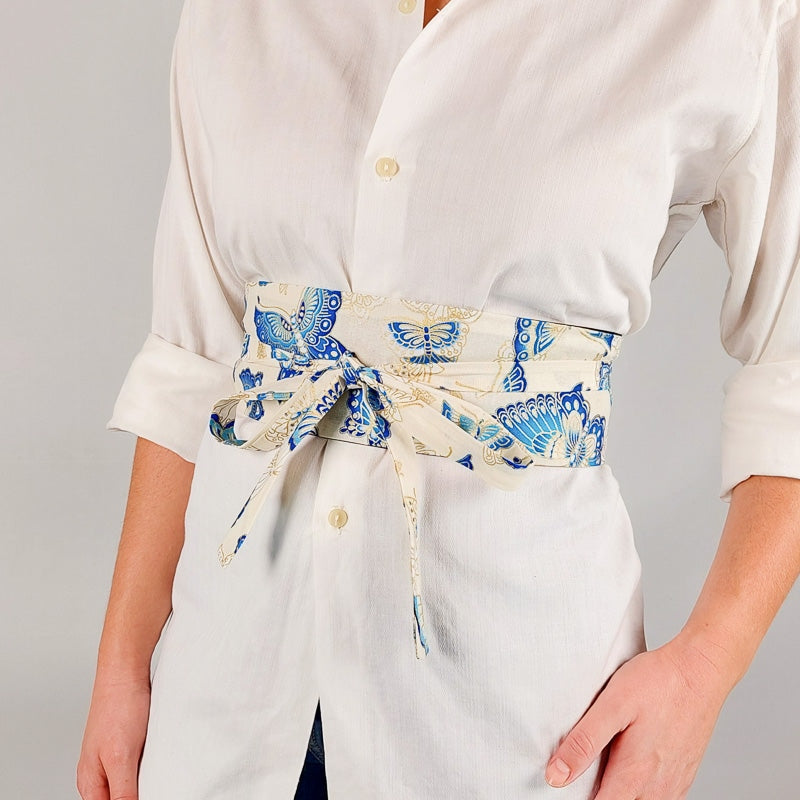 Ceinture Obi Blanche Motif Papillons