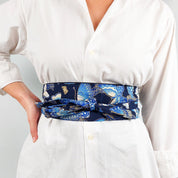 Ceinture Obi Bleu Marine Motif Papillons - S