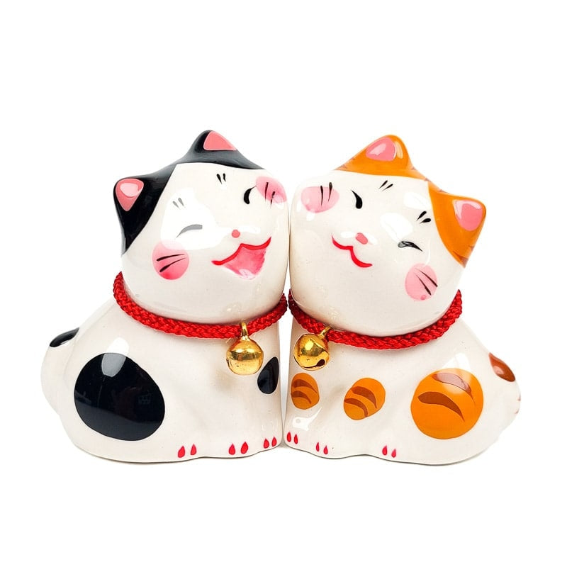 Duo de estatuetas de gatos japoneses