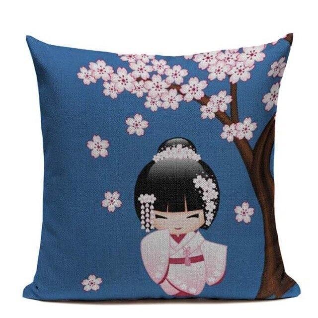 Housse de Coussin Japonais Geisha - Bleu