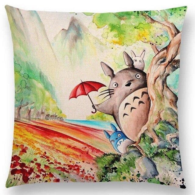 Capa de almofada japonesa - Totoro e guarda-chuva