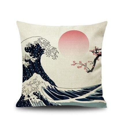 Housse de Coussin Japonais - Vague & Sakura