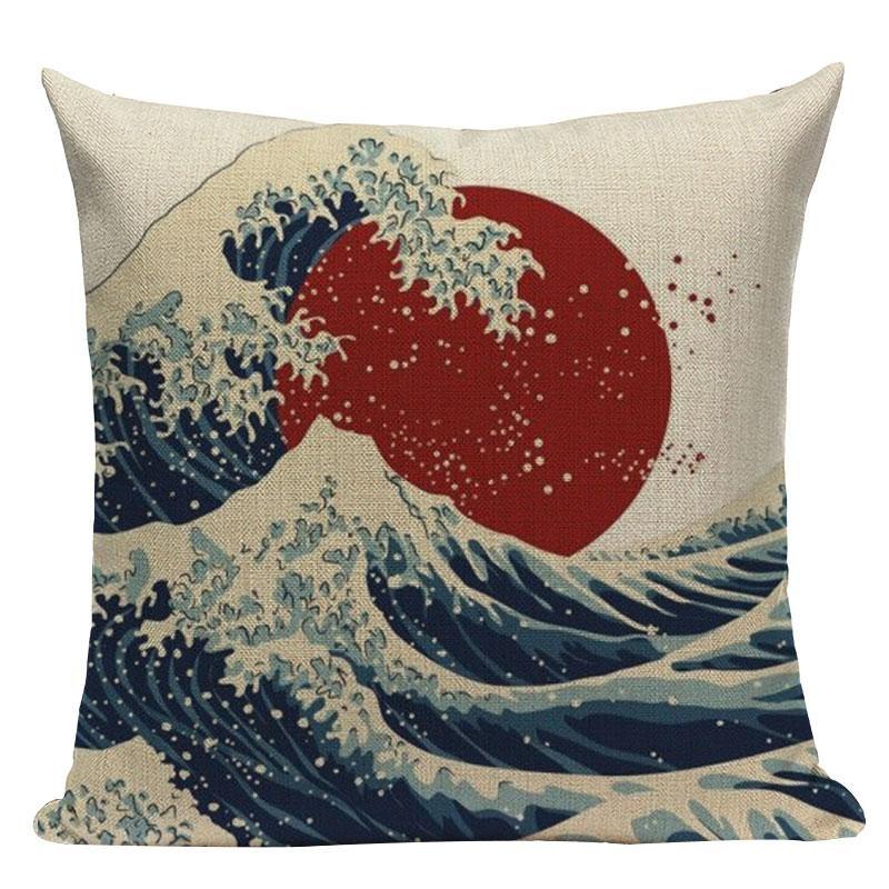 Capa de almofada com padrão japonês - Wave & Sun