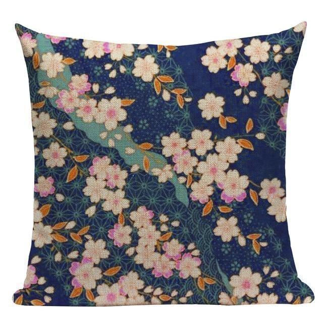 Capa de almofada estilo japonês - flores de cerejeira