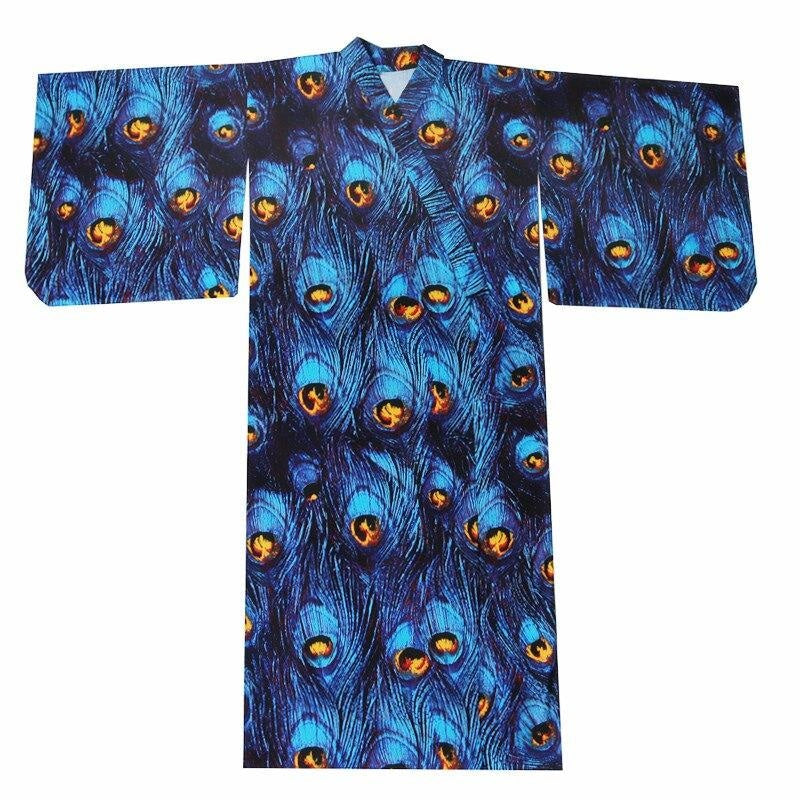 Quimono japonês para mulheres - penas de pavão