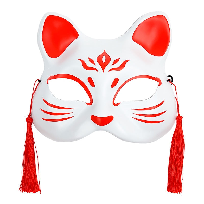 Máscara de gato japonês branco e vermelho