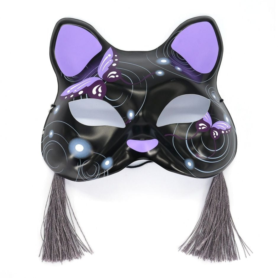 Máscara de gato japonês preta e roxa