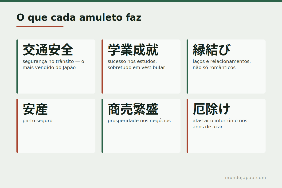 O que cada omamori faz Os tipos de amuleto japonês e para que serve cada um