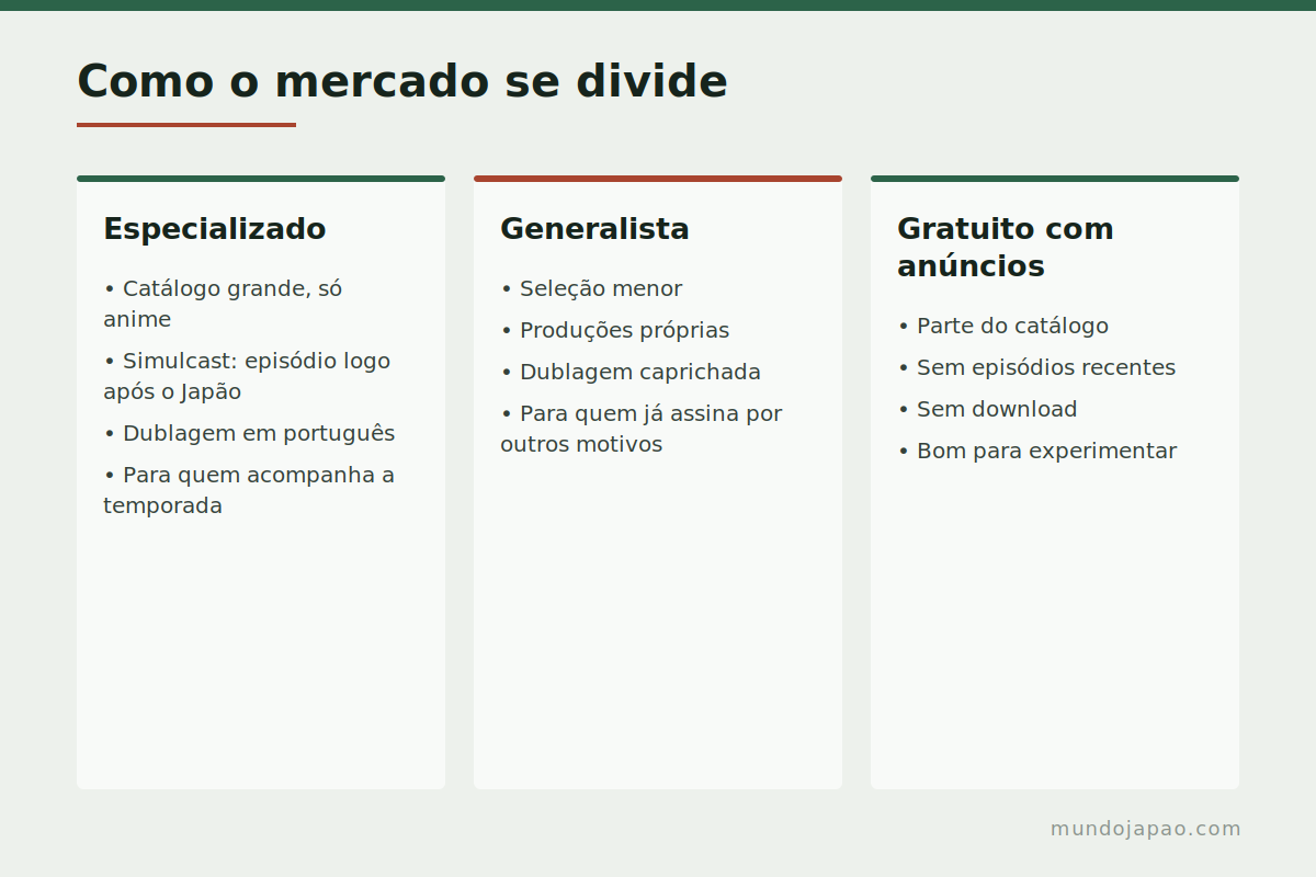 Como o mercado se divide Os três tipos de serviço de anime no Brasil e o que cada um entrega